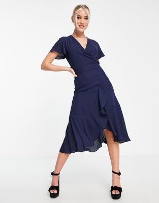 Vestito midi avvolgente con volant blu navy - Style Cheat  donna Blu navy - immagine3