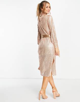 Vestito midi in paillettes oro allacciato in vita - Style Cheat  donna Oro - immagine1