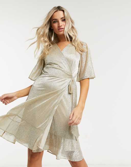 Style Cheat - Vestito mini avvolgente color oro ...