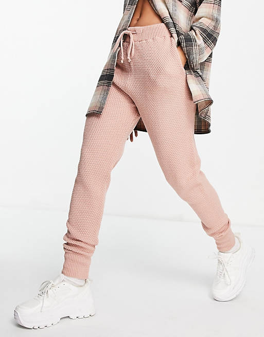 Style Cheat waffle knit jogger co-ord in mocha