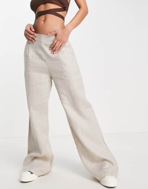 COLLUSION plus low rise linen beach pants in black