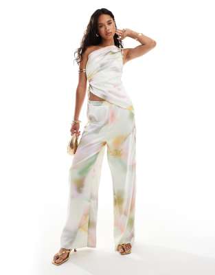 Style Cheat Wide Leg Pants In Pastel Marble Print - Part Of A Set-multi