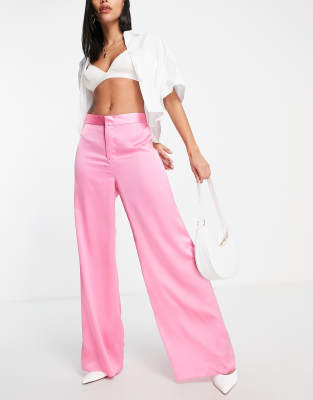 Style Cheat wide leg satin trouser co-ord in pink