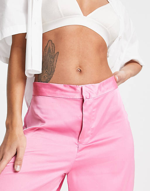 Women Style Cheat wide leg satin trouser co-ord in pink 