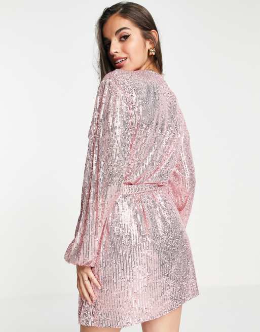 Style Cheat - Wikkeljurk met lovertjes in oudroze, 3 van 4