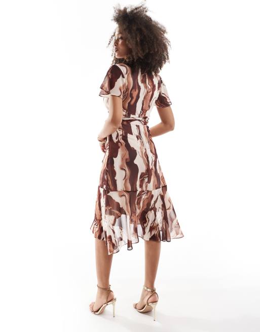 blue and brown marble dress NEFERTITI NAVY BLUE AND ORANGE MIDI DRESS