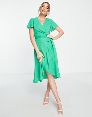 Style Cheat wrap midi dress in vibrant green