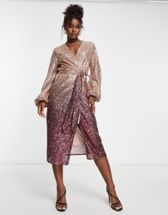 ASOS Design Embellished Disc Sequin Mini Wrap Dress in blush-Pink