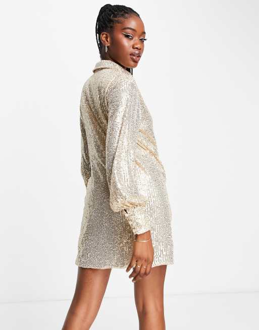 Gold sequin cheap shirt dress