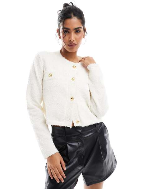 Style Cheat – – Zapinany na guziki teksturowany dzianinowy kardigan w kremowym kolorze - view 1