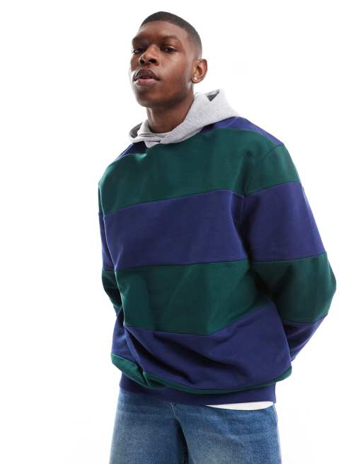 Sudadera a rayas azul marino y verdes extragrande con capucha en contraste de ASOS DESIGN
