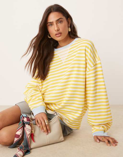 Sudadera a rayas de colores de corte clásico con cuello redondo de Free People