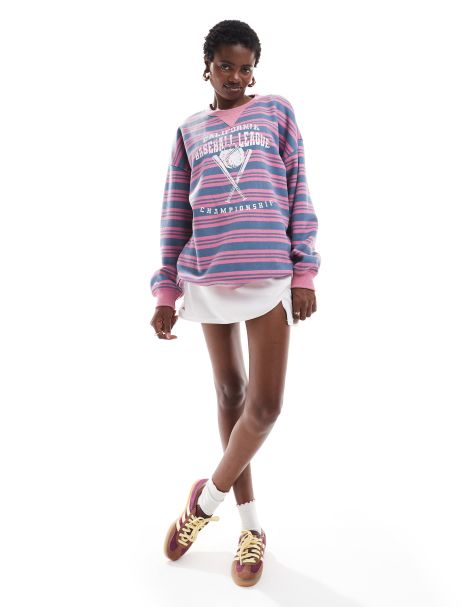 Sudadera a rayas extragrande con estampado gráfico de béisbol de Daisy Street - view 1