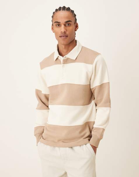 Sudadera a rayas marrones y blancas con solapas estilo polo de rugby de mezcla de algodón de Mango - view 1