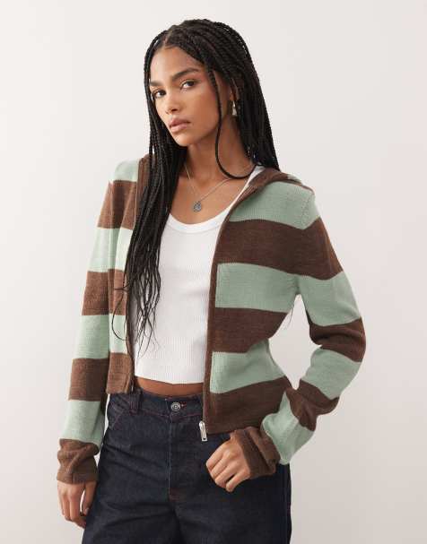 Sudadera a rayas marrones y verdes con diseño encogido y capucha de punto de COLLUSION - view 1