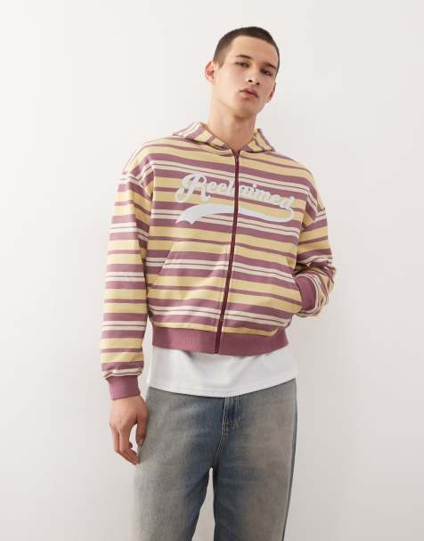 Sudadera a rayas multicolores con capucha, cremallera y logo de Reclaimed Vintage - view 1