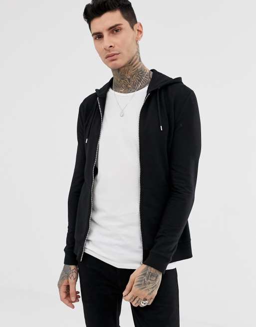 Sudadera ajustada con capucha y cremallera en negro de ASOS DESIGN