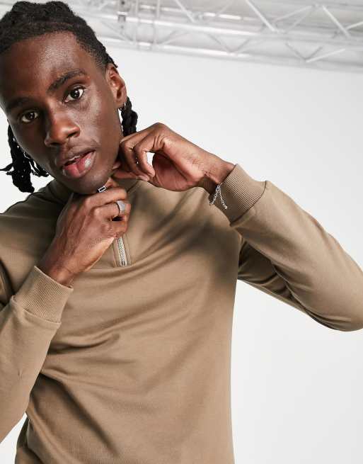 Sudadera ajustada con media cremallera y lavado marrón de ASOS DESIGN (parte de un conjunto)
