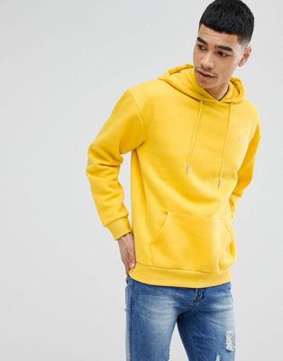 Sudadera amarilla de polar con capucha y bordado de hombre de boohooMAN |  ASOS