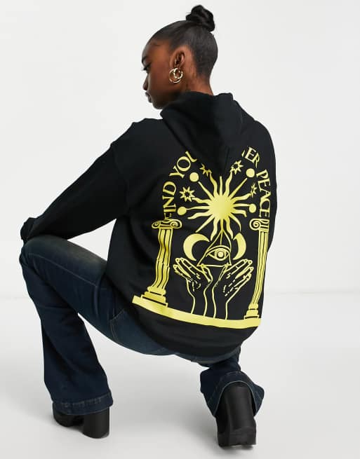 Sudadera amarilla extragrande con capucha y estampado gráfico de HNR LDN