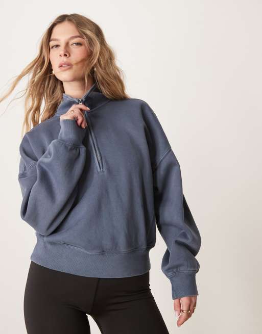 Sudadera azul añil con cremallera corta de Abercrombie & Fitch