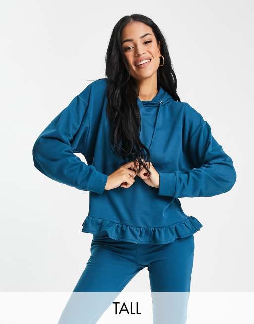 Sudadera azul cerceta con capucha y bajo con volantes de Influence Tall (parte de un conjunto)