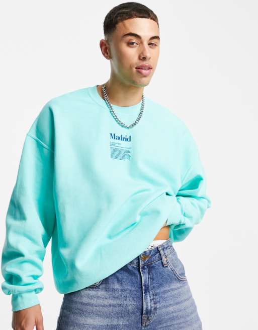 Sudadera azul cerceta extragrande con estampado 