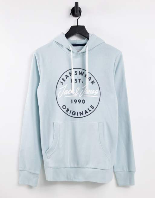 Sudadera azul cielo con capucha y logo sin cierres de Jack & Jones