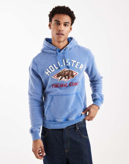 Sudadera azul claro con capucha y estampado gráfico de oso en la parte delantera de Hollister