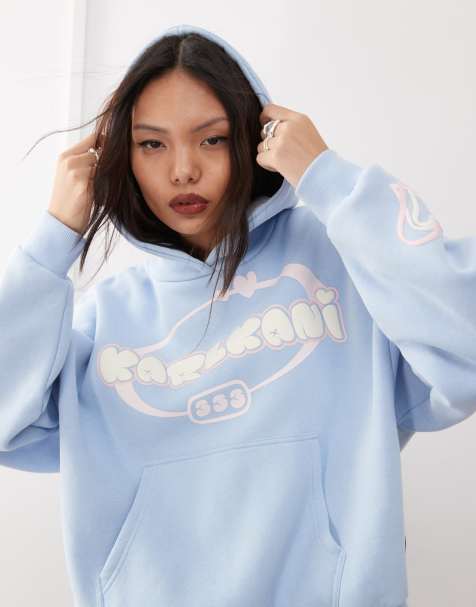 Sudadera azul claro con capucha y logo gráfico de corazón de Karl Kani - view 1