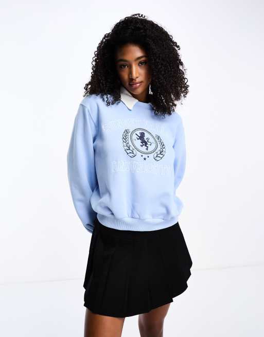 Sudadera azul claro con cuello tipo polo de Hollister ASOS