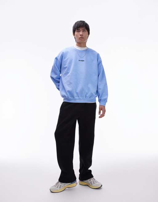 Sudadera azul claro extragrande con bordado "Serendipity" de Topman, 4 de 4