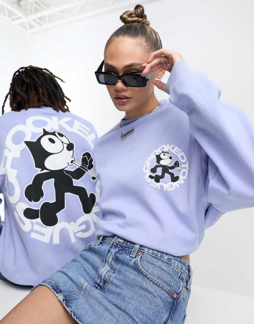 Sudadera azul claro extragrande con estampado gráfico trasero de Crooked Tongues x Felix the Cat