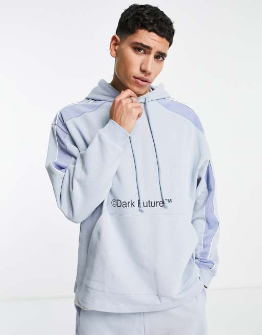 Sudadera azul claro extragrande con logos estampados y paneles de velour de ASOS Dark Future (parte de un conjunto)