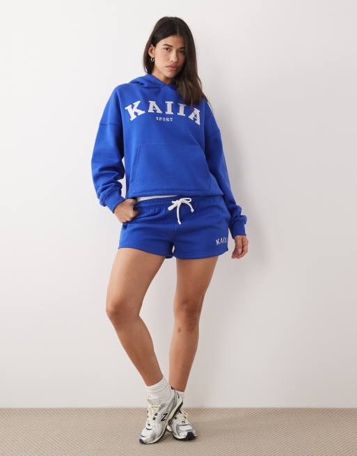Sudadera azul cobalto extragrande con capucha y logo bordado de tejido rico en algodón Sport de Kaiia (parte de un conjunto), 2 de 4