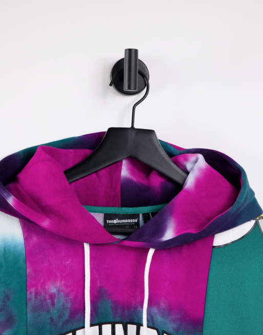Sudadera azul con capucha, diseño partido efecto tie dye y flores estampadas de The Hundreds (parte de un conjunto), 4 de 4