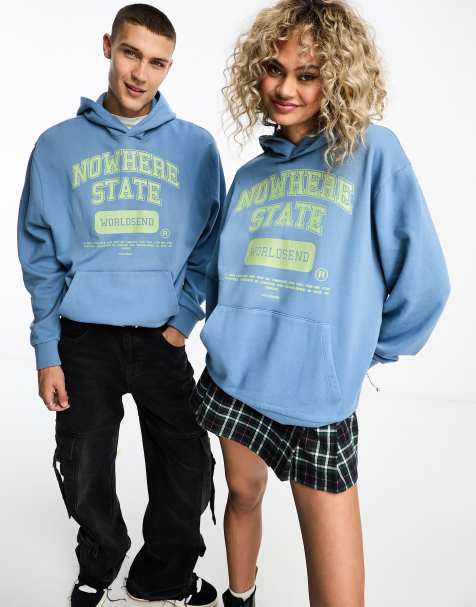 Sudadera azul con capucha y diseño universitario de COLLUSION Unisex - view 1
