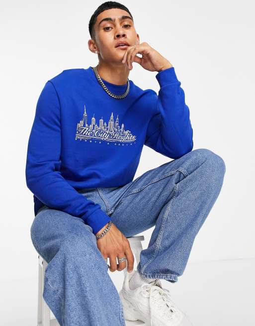 Sudadera azul con estampado de horizonte de ASOS DESIGN