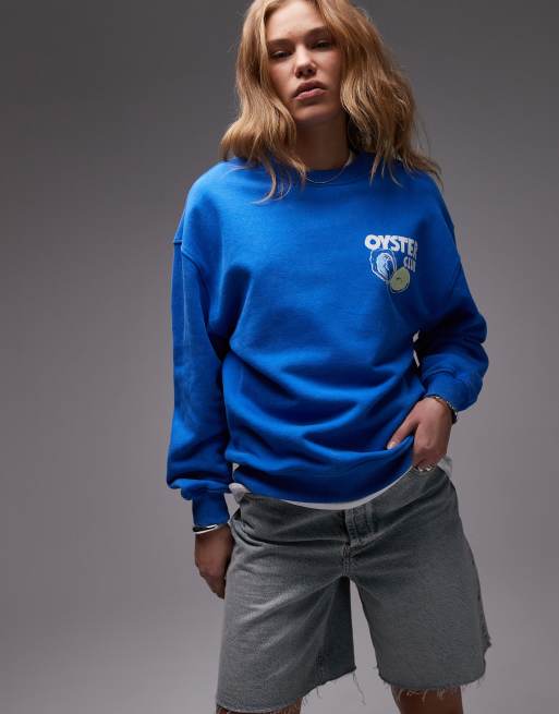 Sudadera azul con estampado gráfico "Oyster Club" de Topshop, 2 de 4