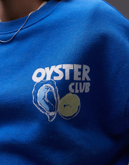 Sudadera azul con estampado gráfico "Oyster Club" de Topshop, 3 de 4