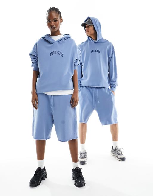 Sudadera azul denim lavado unisex extragrande con capucha y bajo sin rematar de ASOS DESIGN (parte de un conjunto), 3 de 4