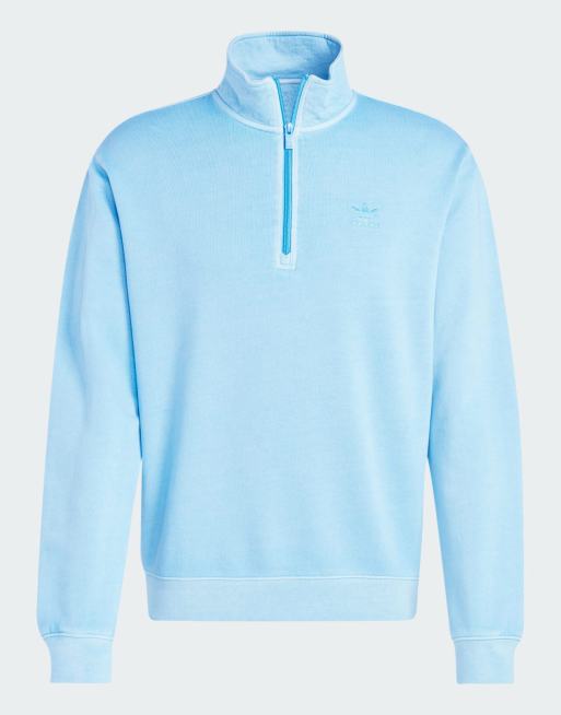 Sudadera azul efecto tintado con cuello redondo y media cremallera Trefoil Essentials+ de adidas Originals