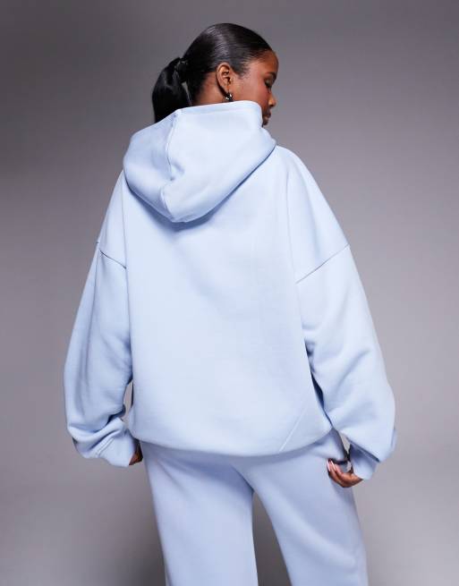 Sudadera azul empolvado extragrande con capucha y logo bordado de tejido rico en algodón de Kaiia (parte de un conjunto)  , 4 de 4