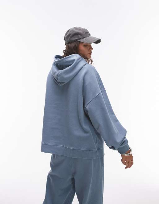 Sudadera azul extragrande con capucha y estampado gráfico "St. Germain" de Topshop (parte de un conjunto), 4 de 4