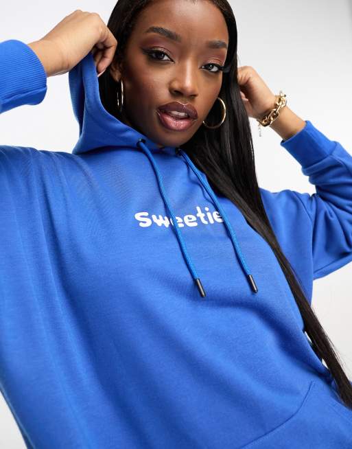 Sudadera azul extragrande con capucha y estampado 