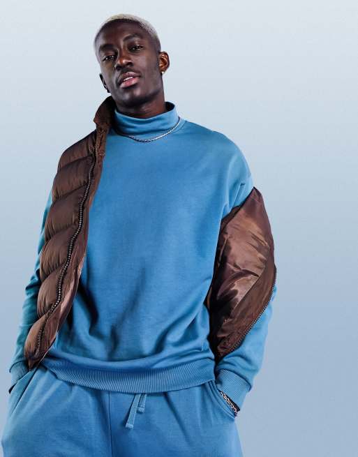 Sudadera azul extragrande con cuello tipo polo de ASOS DESIGN (parte de un conjunto)