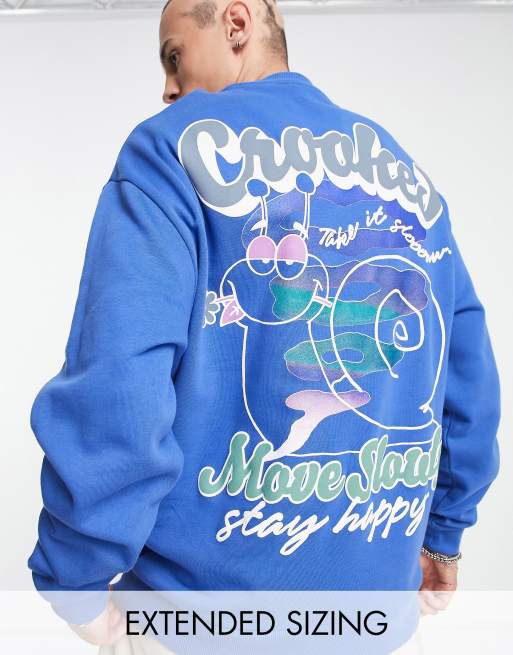 Sudadera azul extragrande con estampado de caracol en la espalda de Crooked Tongues