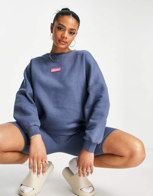 Sudadera azul extragrande con logo de ellesse 
