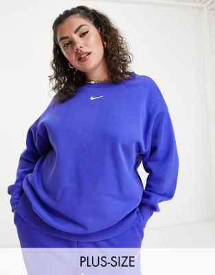 Sudadera azul lapislázuli de corte extragrande con cuello redondo y logo pequeño de Nike Plus