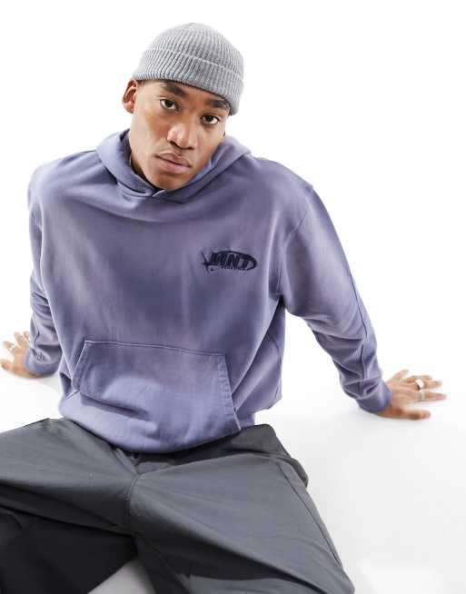 Sudadera azul lavado extragrande con capucha y estampado de tejido grueso de ASOS DESIGN